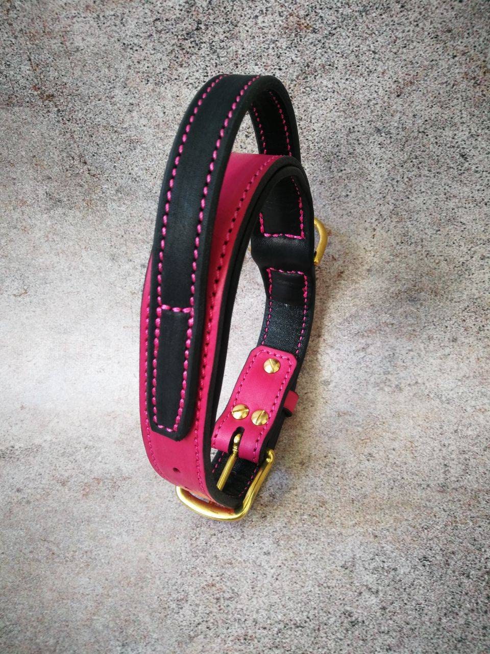 Leather Dog Collar with Handle, Pink Dog Collar, Pink Leather Dog Collar, Handle Dog Collar, Stylish Dog Collar, Tracking Walking Dog Collar