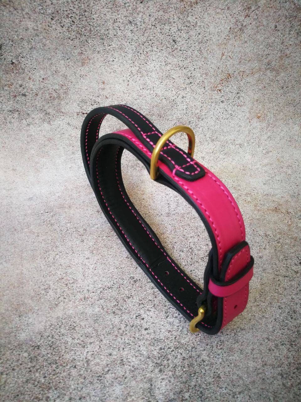 Leather Dog Collar with Handle, Pink Dog Collar, Pink Leather Dog Collar, Handle Dog Collar, Stylish Dog Collar, Tracking Walking Dog Collar