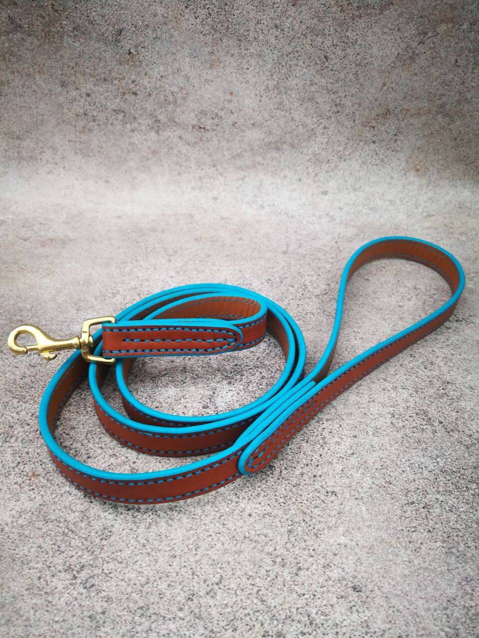 Genuine Leather Brown Dog Leash, Turquoise Dog Leash, 6 feet Leather Dog Leash, 5 feet brown leash, 2 meters long leash, 150 cm Dog leash