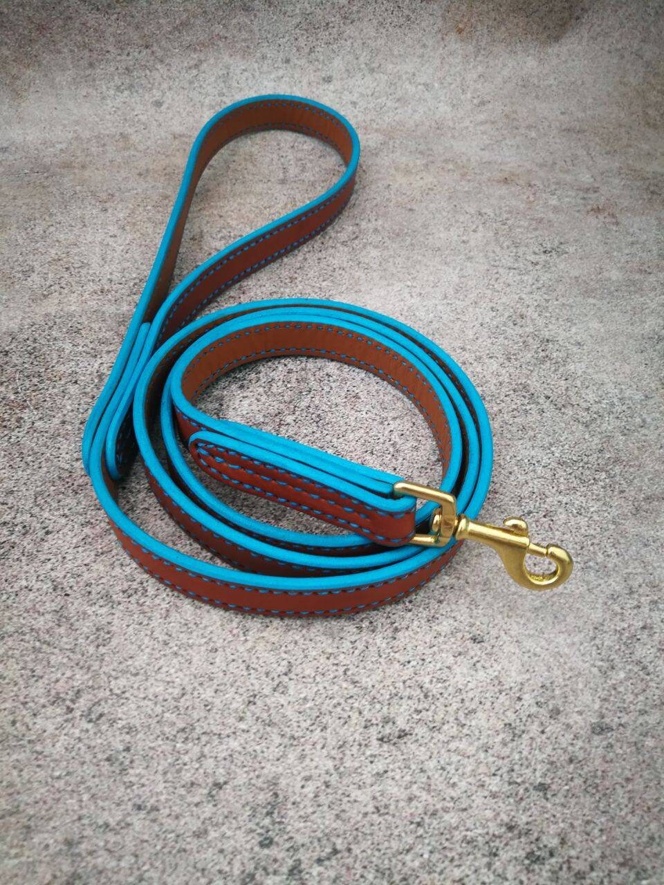 Genuine Leather Brown Dog Leash, Turquoise Dog Leash, 6 feet Leather Dog Leash, 5 feet brown leash, 2 meters long leash, 150 cm Dog leash