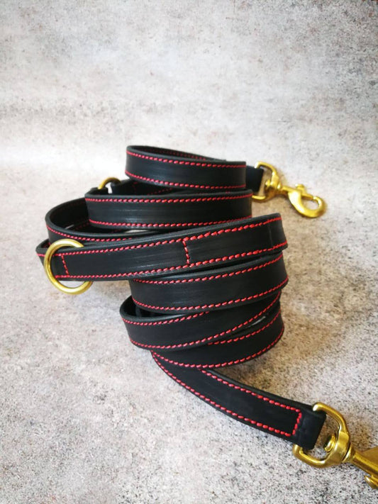 Heavy Duty Multi Purpose Genuine Leather Dog Leash, Thick 1 in wide leather dog leash of 2 layers leather, Dog leash with 3 rings, dog leash