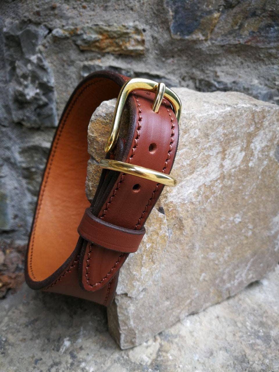 Luxury  Brown Leather Dog Collar with decor, Wide Dog Collar with solid brass buckle, Hound Dog Collar, Elegant cognat Dog Collar