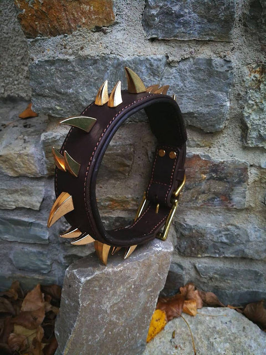 Spiked Dog Collar Spiked Leather Dog Collar Wide Spiked Dog Collar for Large Dog Heavy-Duty Spiked Collar Strong Leather Collar with Spikes