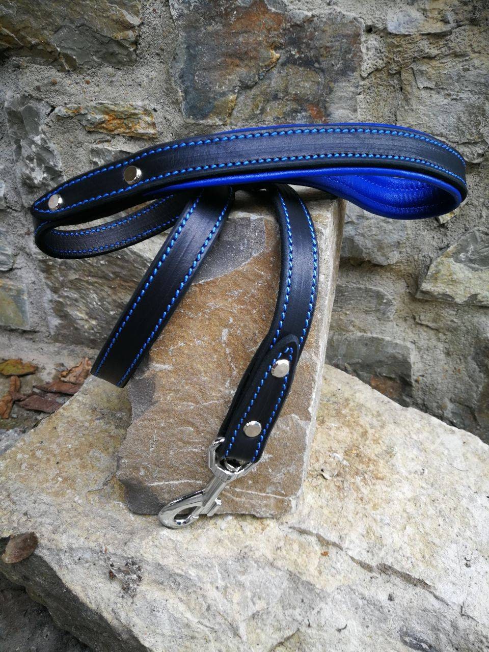 Padded Handle Dog Lead Leather Dog Leash with Cushioned Handle Blue Leather Dog Leash Comfort Dog Leash 4 foot leash READY TO SHIP