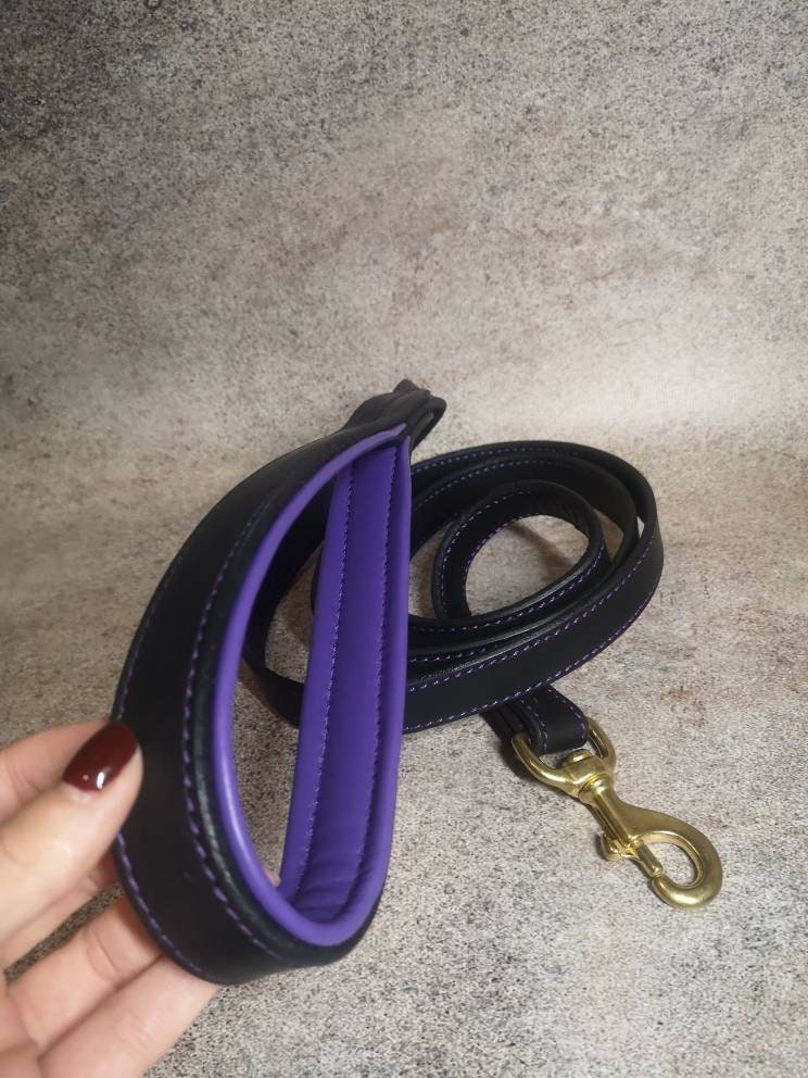 Purple Leather Padded Dog Leash