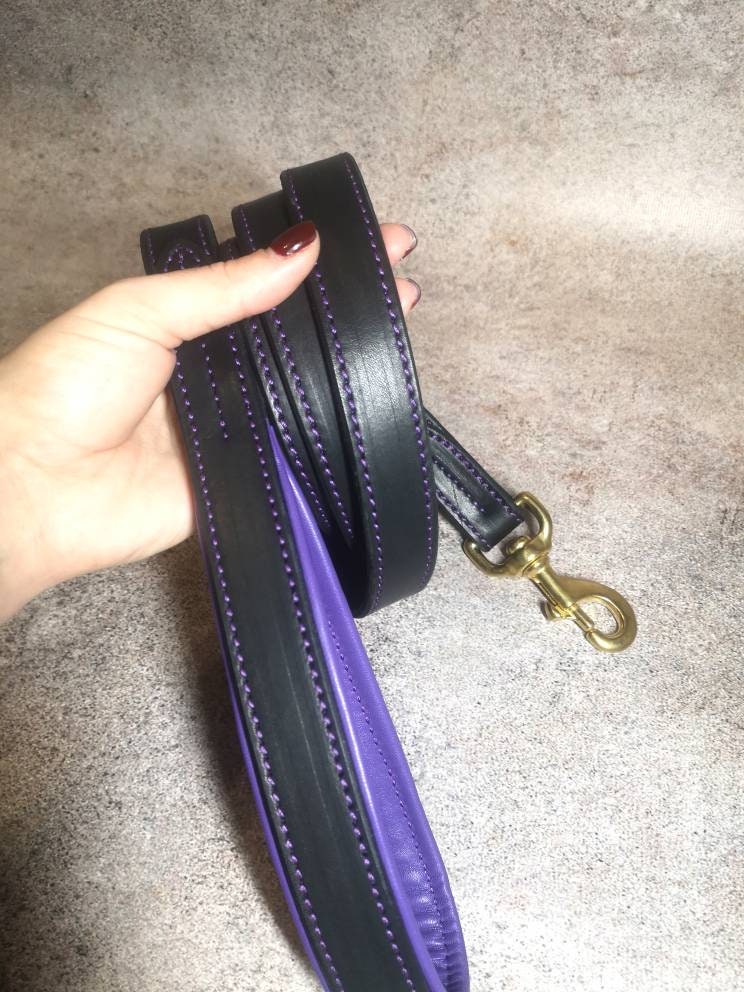 Purple Leather Padded Dog Leash