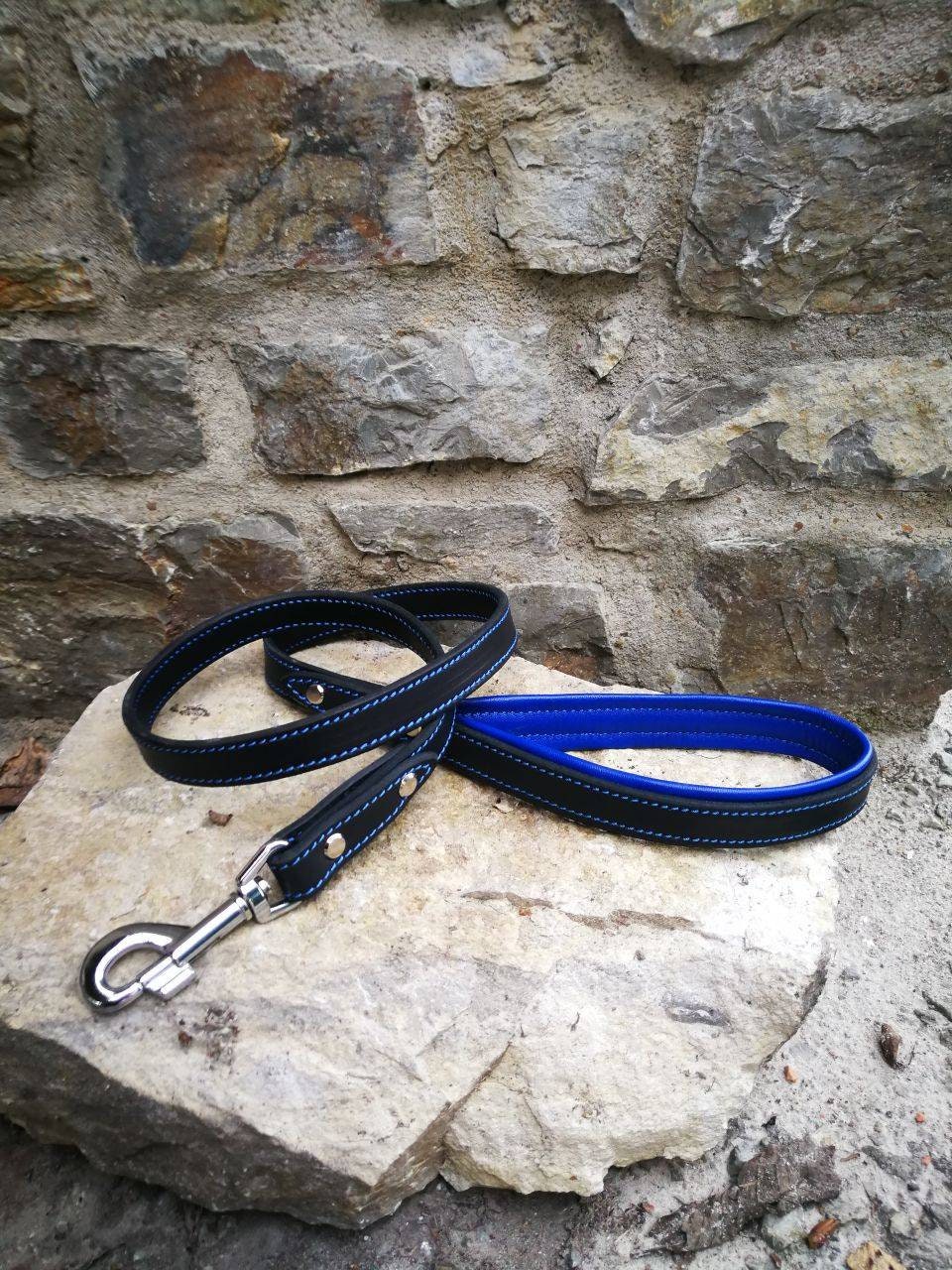 Padded Handle Dog Lead Leather Dog Leash with Cushioned Handle Blue Leather Dog Leash Comfort Dog Leash 4 foot leash READY TO SHIP