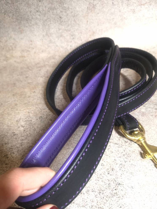 Purple Leather Padded Dog Leash