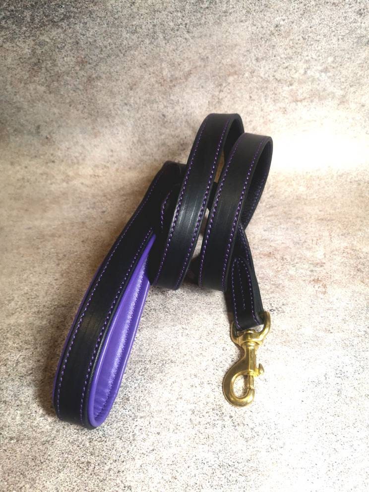Purple Leather Padded Dog Leash