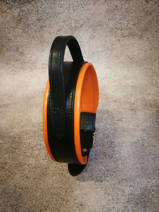 Black Leather Handle Dog Collar Padded with soft leather and cushion, Leather Agitation Dog Collar, Leather Protection Training Dog Collar