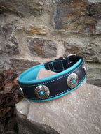Turquoise Dog Collar Leather Turquoise Stone Dog Collar Leather Dog Collar with Turquoise Stones Padded Leather Collar for Big Dog Collar