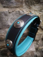Turquoise Dog Collar Leather Turquoise Stone Dog Collar Leather Dog Collar with Turquoise Stones Padded Leather Collar for Big Dog Collar