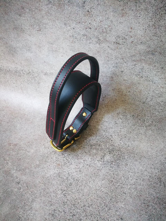 Handle Dog Collar 2 in Wide Leather Collar with Handle 5 cm Wide Leather Dog Collar Padded Black LeatherDog Collar with Red Stitch