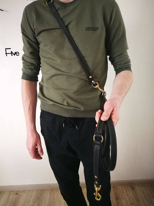 Leather Multi Function Dog Leash 6 way Multi Function Dog Leash with Brass Hardware Hands Free Leather Dog Leash