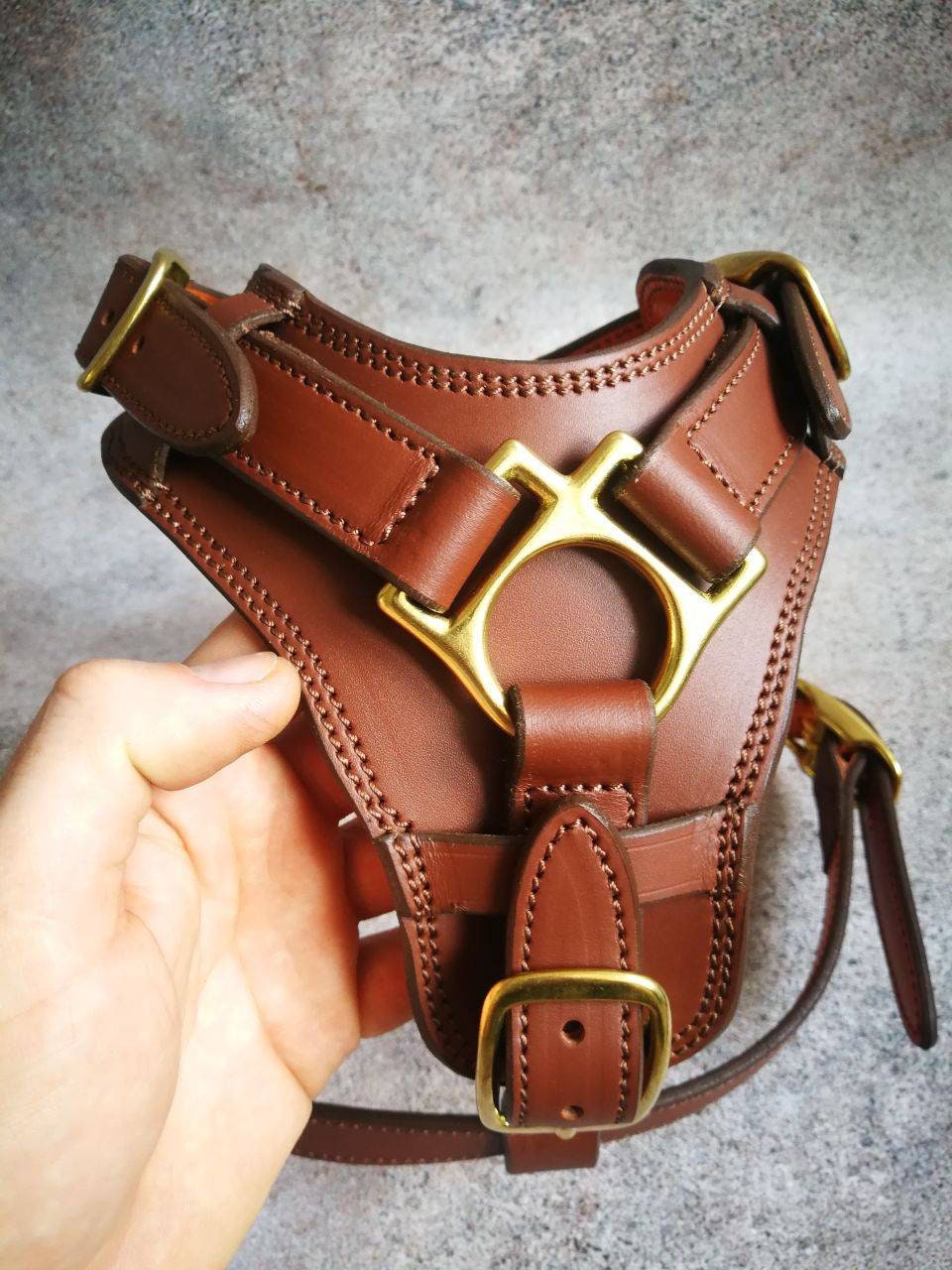 Leather Dog Harness With Handle Brown Leather Dog Harness And