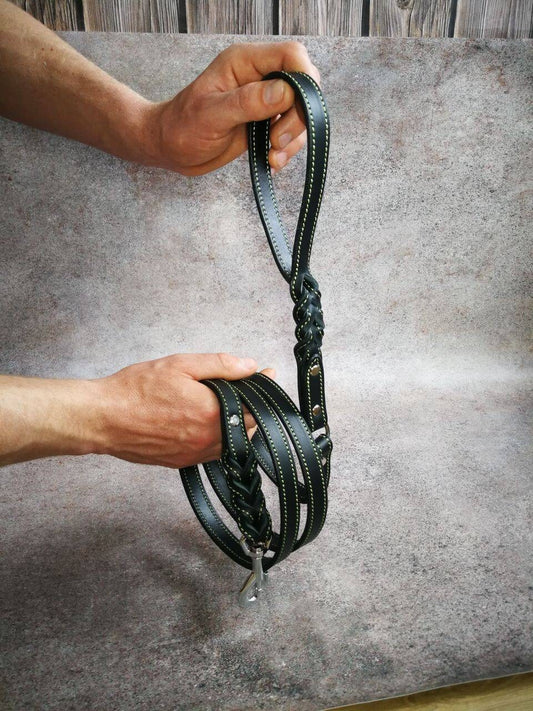 Braided Ends Leather Dog Leash with Silver Snap, Walking Dog Lead, Working Dog Leather Leash, Dog Owner Gift, Dog Birthday Gift