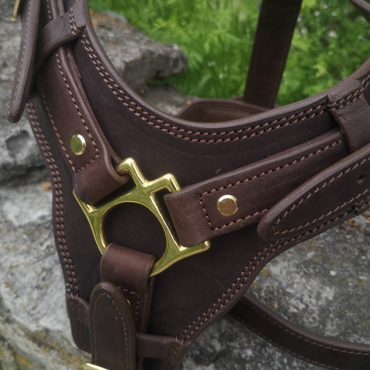 Brown Leather Dog Harness with Handle