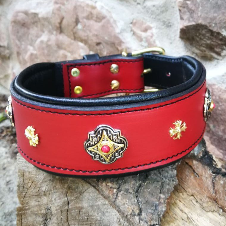 Red Leather Artisan Dog Collar
