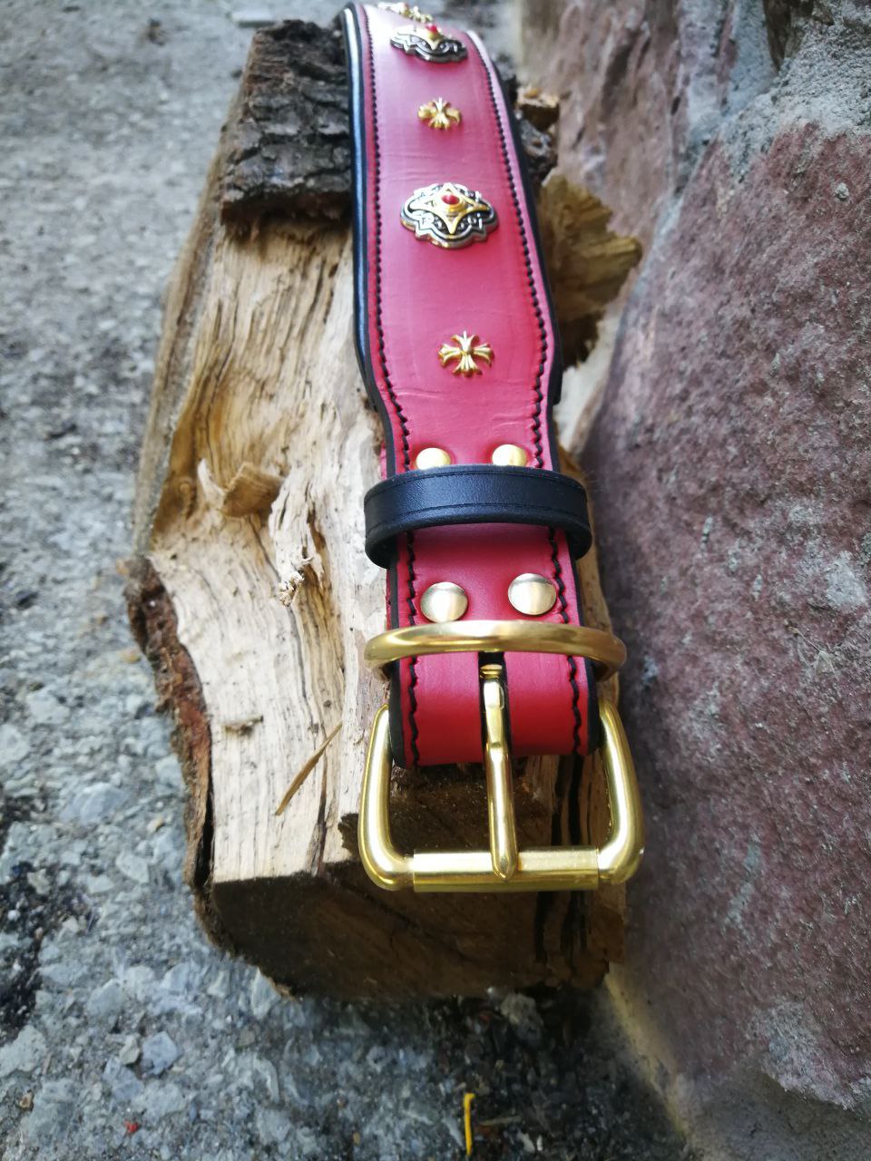 Red Leather Artisan Dog Collar