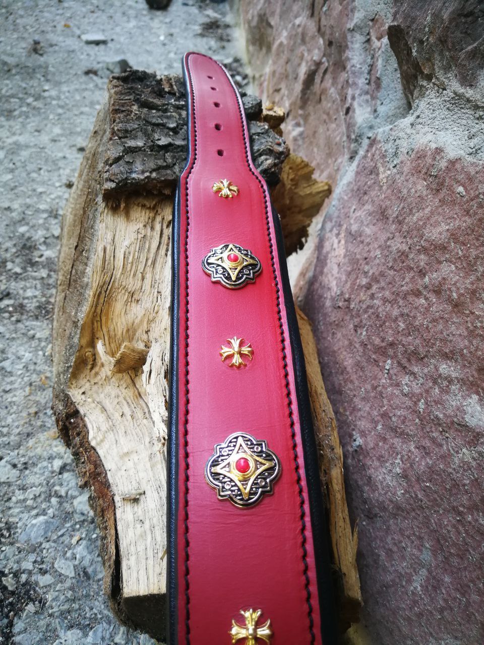 Red Leather Artisan Dog Collar