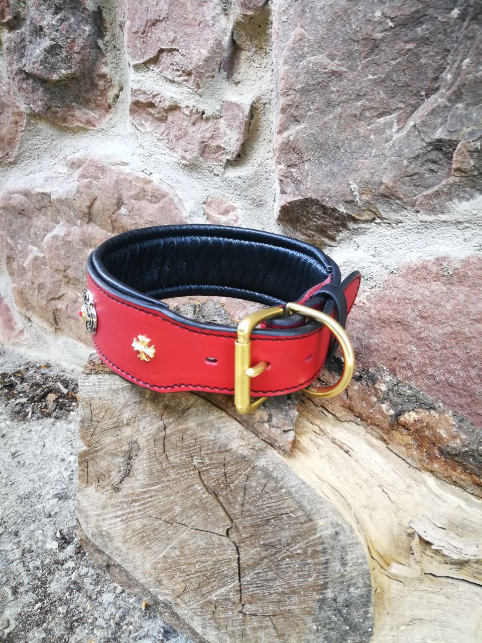 Red Leather Artisan Dog Collar