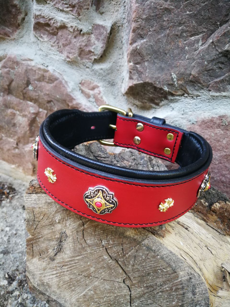 Red Leather Artisan Dog Collar